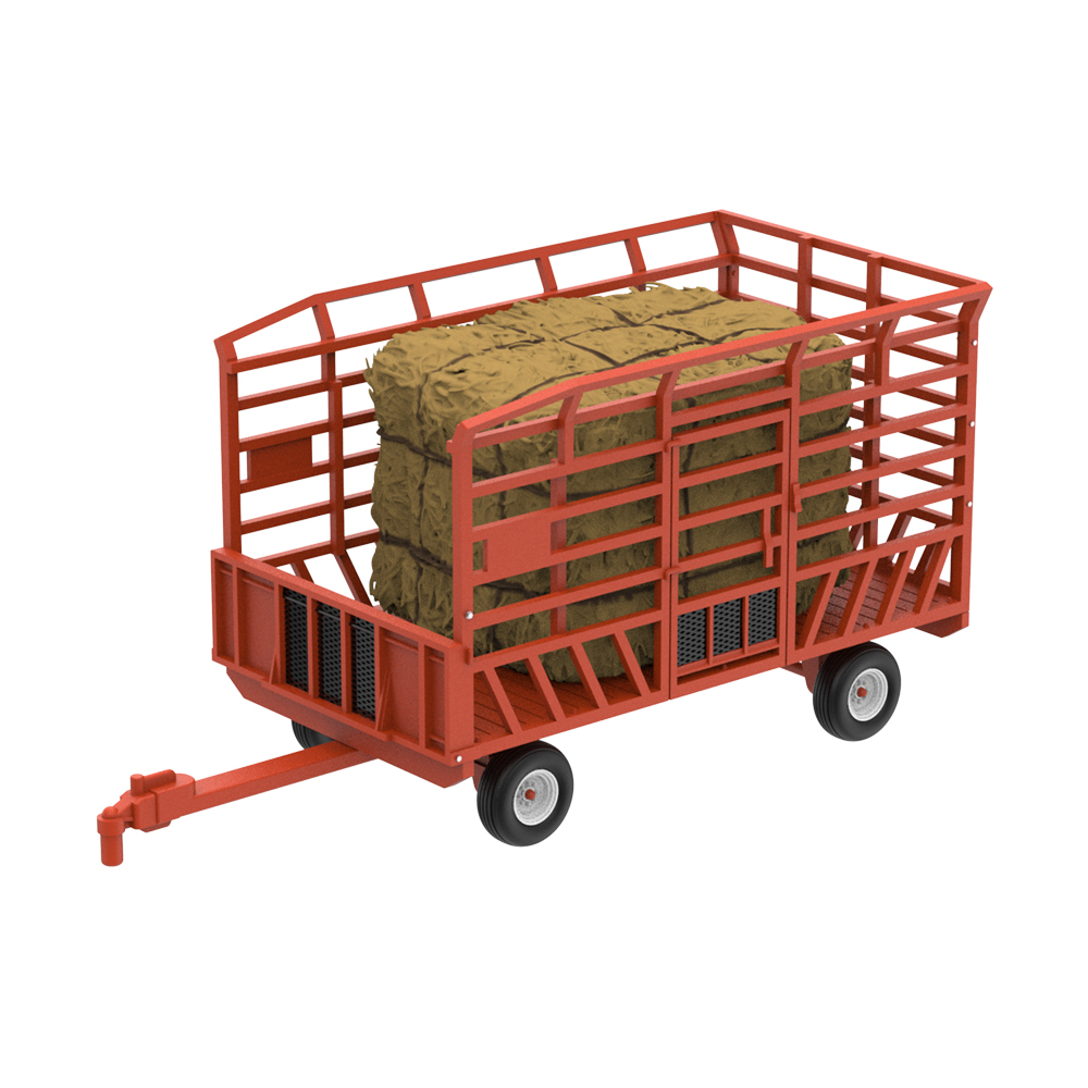 Down on the Farm Series 12 - Bale Throw Wagon Rusty Orange with Rectangular Bales of Hay