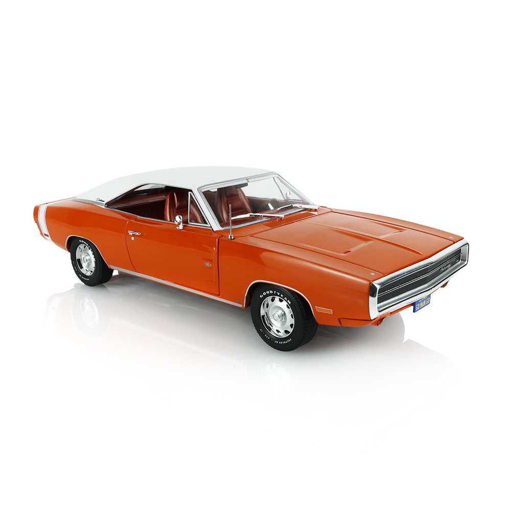 1970 Charger R/T SE - EK2 Go Mango with White Vinyl Top & Bee Stripe - Magnum 500s and Optional Rocker Molding